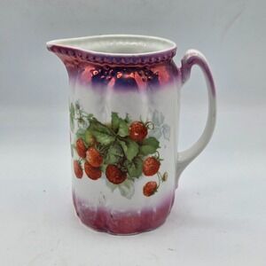 Strawberry Pitcher with Purple Luster Porcelain Unmarked VINTAGE Cottage Core